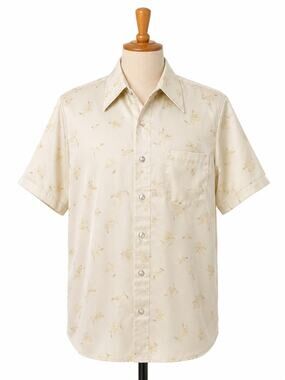 Vintage Single Needle Shirt Floral Jacquard Permanent Press Polyester Disco L